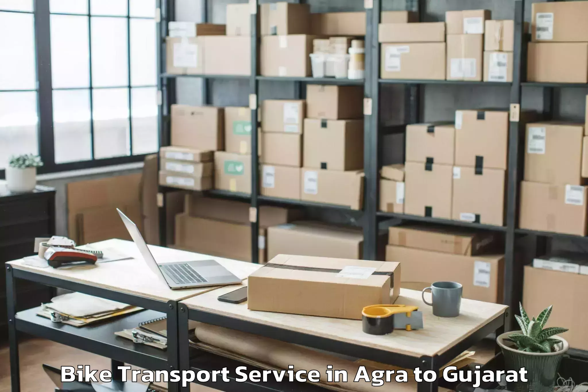 Top Agra to Crystal Mall Rajkot Bike Transport Available